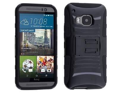 Rugged Case with Holster Belt Clip for HTC One M9 - Classic Black