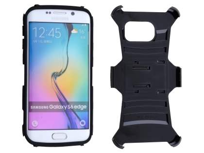 Rugged Case with Holster Belt Clip for Samsung Galaxy S6 Edge - Classic Black