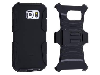 Rugged Case with Holster Belt Clip for Samsung Galaxy S6 Edge - Classic Black