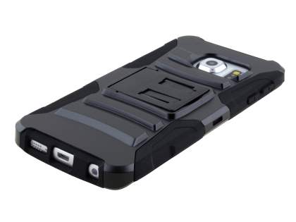 Rugged Case with Holster Belt Clip for Samsung Galaxy S6 Edge - Classic Black