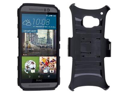 Rugged Case with Holster Belt Clip for HTC One M9 - Classic Black