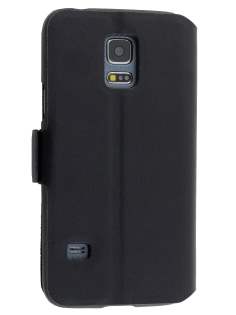 Slim Genuine Leather Portfolio Case for Samsung Galaxy S5 mini - Classic Black