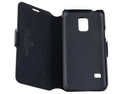 Slim Genuine Leather Portfolio Case for Samsung Galaxy S5 mini - Classic Black