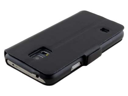 Slim Genuine Leather Portfolio Case for Samsung Galaxy S5 mini - Classic Black