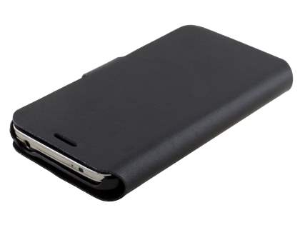 Slim Genuine Leather Portfolio Case for Samsung Galaxy S5 mini - Classic Black