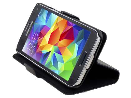Slim Genuine Leather Portfolio Case for Samsung Galaxy S5 mini - Classic Black