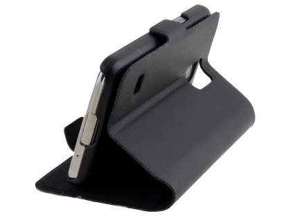 Slim Genuine Leather Portfolio Case for Samsung Galaxy S5 mini - Classic Black