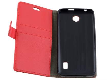 Slim Synthetic Leather Wallet Case with Stand for Huawei Y635 - Red