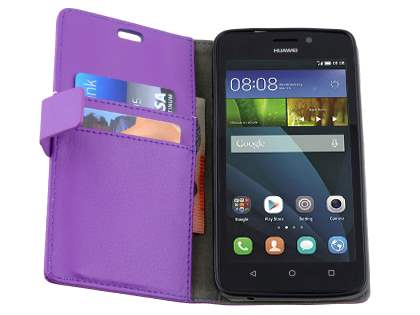 Slim Synthetic Leather Wallet Case with Stand for Huawei Y635 - Purple