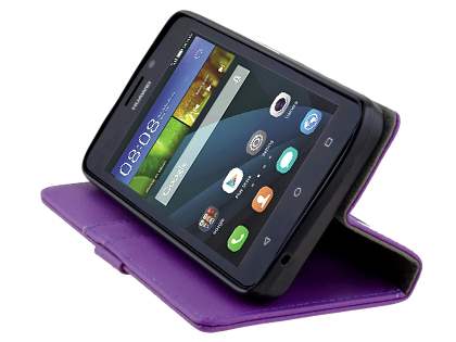 Slim Synthetic Leather Wallet Case with Stand for Huawei Y635 - Purple