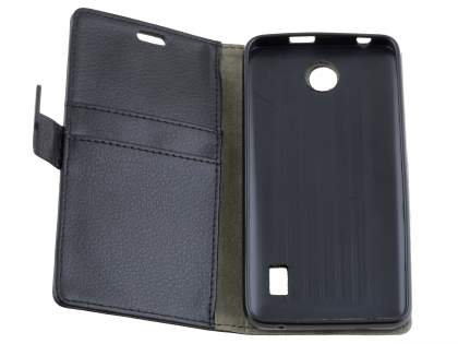 Slim Synthetic Leather Wallet Case with Stand for Huawei Y635 - Classic Black