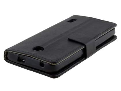 Slim Synthetic Leather Wallet Case with Stand for Huawei Y635 - Classic Black