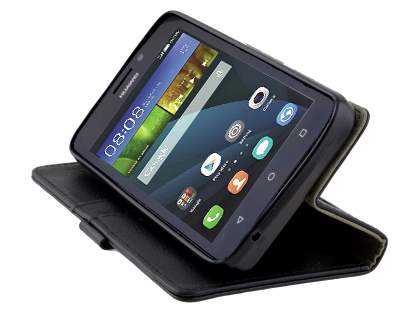 Slim Synthetic Leather Wallet Case with Stand for Huawei Y635 - Classic Black