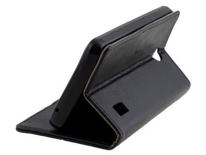 Slim Synthetic Leather Wallet Case with Stand for Huawei Y635 - Classic Black