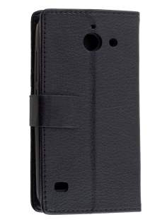 Slim Synthetic Leather Wallet Case with Stand for Huawei Ascend Y550 - Classic Black Leather Wallet Case