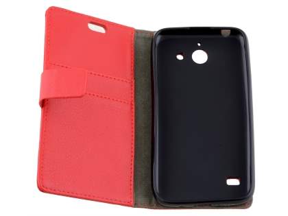 Slim Synthetic Leather Wallet Case with Stand for Huawei Ascend Y550 - Red