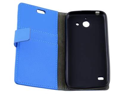 Slim Synthetic Leather Wallet Case with Stand for Huawei Ascend Y550 - Blue