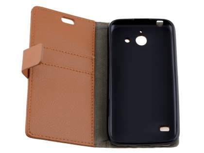 Slim Synthetic Leather Wallet Case with Stand for Huawei Ascend Y550 - Brown