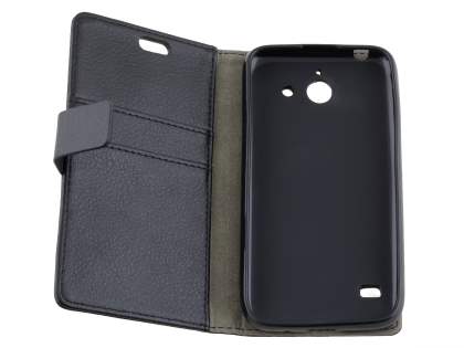 Slim Synthetic Leather Wallet Case with Stand for Huawei Ascend Y550 - Classic Black