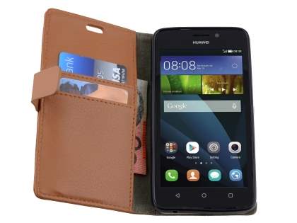 Slim Synthetic Leather Wallet Case with Stand for Huawei Y635 - Brown