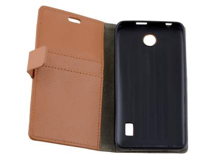 Slim Synthetic Leather Wallet Case with Stand for Huawei Y635 - Brown