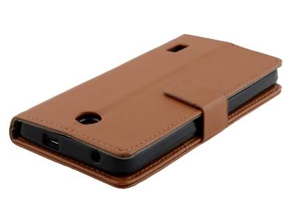 Slim Synthetic Leather Wallet Case with Stand for Huawei Y635 - Brown