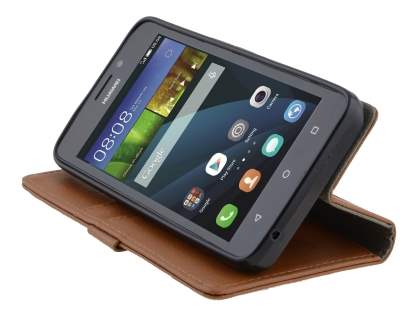 Slim Synthetic Leather Wallet Case with Stand for Huawei Y635 - Brown