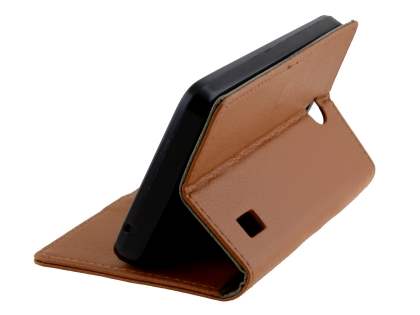 Slim Synthetic Leather Wallet Case with Stand for Huawei Y635 - Brown