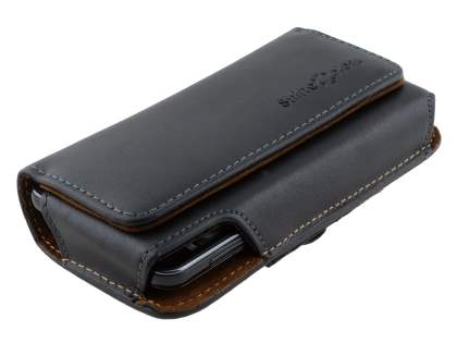 Extra-tough Genuine Leather ShineColours belt pouch for HTC One V - Classic Black