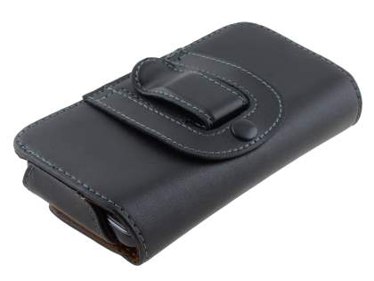 Extra-tough Genuine Leather ShineColours belt pouch for HTC One V - Classic Black