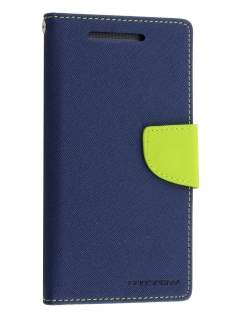 Mercury Goospery Colour Fancy Diary Case with Stand for HTC One M8 - Navy/Lime Leather Wallet Case