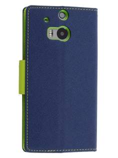 Mercury Goospery Colour Fancy Diary Case with Stand for HTC One M8 - Navy/Lime