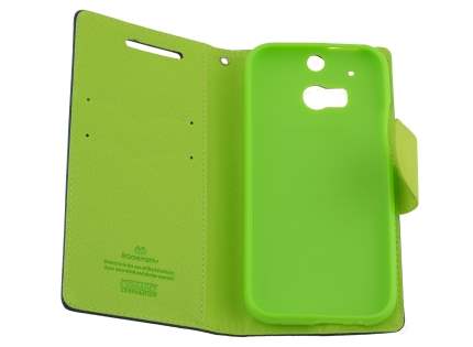 Mercury Goospery Colour Fancy Diary Case with Stand for HTC One M8 - Navy/Lime