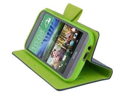 Mercury Goospery Colour Fancy Diary Case with Stand for HTC One M8 - Navy/Lime
