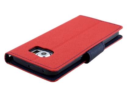 Mercury Goospery Colour Fancy Diary Case with Stand for Samsung Galaxy S6 Edge Plus - Red/Navy