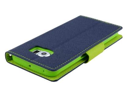 Mercury Goospery Colour Fancy Diary Case with Stand for Samsung Galaxy S6 Edge Plus - Navy/Lime