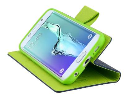 Mercury Goospery Colour Fancy Diary Case with Stand for Samsung Galaxy S6 Edge Plus - Navy/Lime