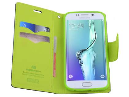 Mercury Goospery Colour Fancy Diary Case with Stand for Samsung Galaxy S6 Edge Plus - Navy/Lime