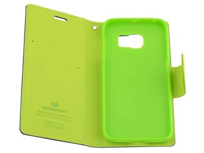Mercury Goospery Colour Fancy Diary Case with Stand for Samsung Galaxy S6 Edge Plus - Navy/Lime