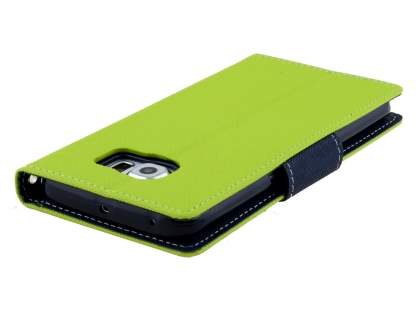 Mercury Goospery Colour Fancy Diary Case with Stand for Samsung Galaxy S6 Edge Plus - Lime/Navy