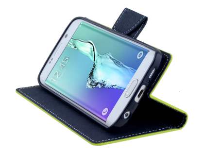 Mercury Goospery Colour Fancy Diary Case with Stand for Samsung Galaxy S6 Edge Plus - Lime/Navy