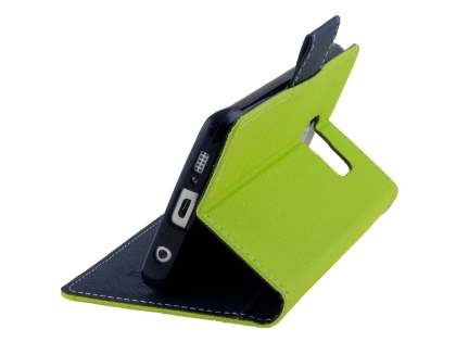 Mercury Goospery Colour Fancy Diary Case with Stand for Samsung Galaxy S6 Edge Plus - Lime/Navy