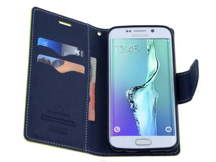 Mercury Goospery Colour Fancy Diary Case with Stand for Samsung Galaxy S6 Edge Plus - Lime/Navy