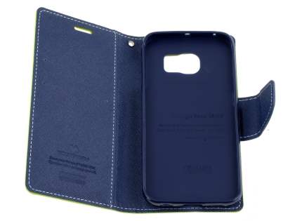 Mercury Goospery Colour Fancy Diary Case with Stand for Samsung Galaxy S6 Edge Plus - Lime/Navy