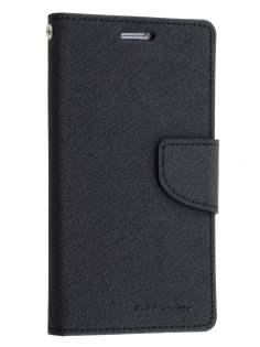 Mercury Goospery Colour Fancy Diary Case with Stand for Samsung Galaxy S6 Edge Plus - Classic Black Leather Wallet Case