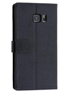 Slim Synthetic Leather Wallet Case with Stand for Samsung Galaxy S6 Edge Plus - Classic Black