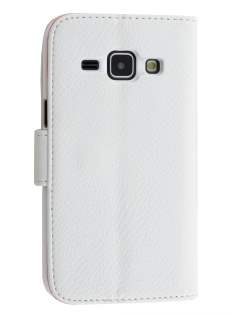 Synthetic Leather Wallet Case with Stand for Samsung Galaxy J1 (2015) - Pearl White Leather Wallet Case