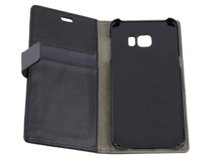 Slim Synthetic Leather Wallet Case with Stand for Samsung Galaxy S6 Edge Plus - Classic Black