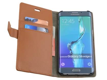 Slim Synthetic Leather Wallet Case with Stand for Samsung Galaxy S6 Edge Plus - Brown