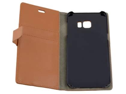 Slim Synthetic Leather Wallet Case with Stand for Samsung Galaxy S6 Edge Plus - Brown